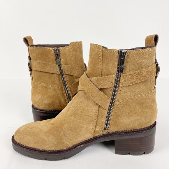 Donald Pliner Womens Savvy Bootie 7 Caramel Tan Brown Buckle Strap Leather NWOB - Picture 6 of 16